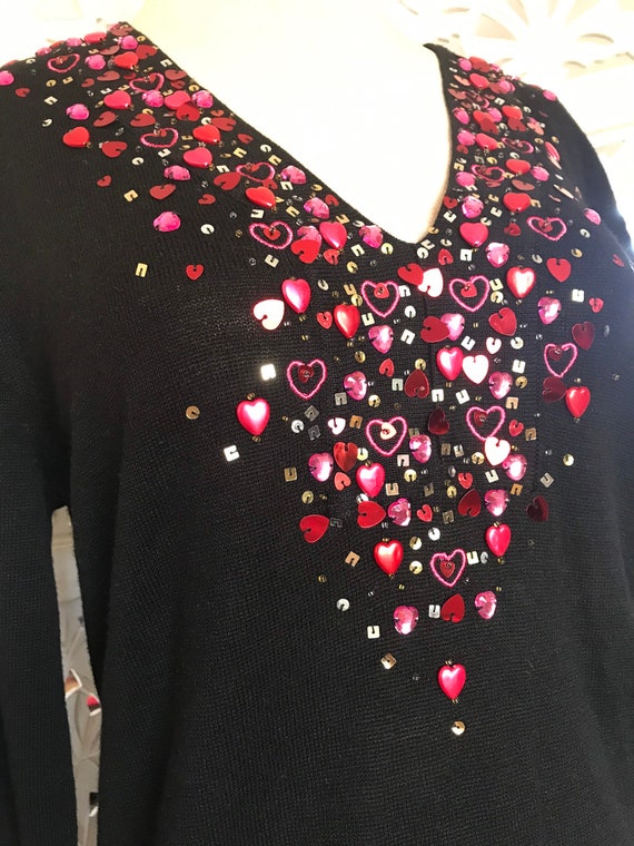 Valentine's Day Beaded Heart Sweater NOS New with 