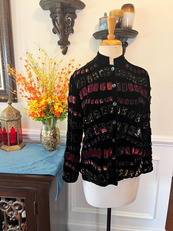 Chico's Design Velvet Patchwork Squares Jacket Co… - image 10