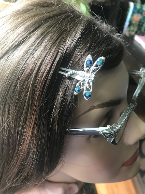 Vintage Dragonfly Hair Barrette with Aurora Borea… - image 2