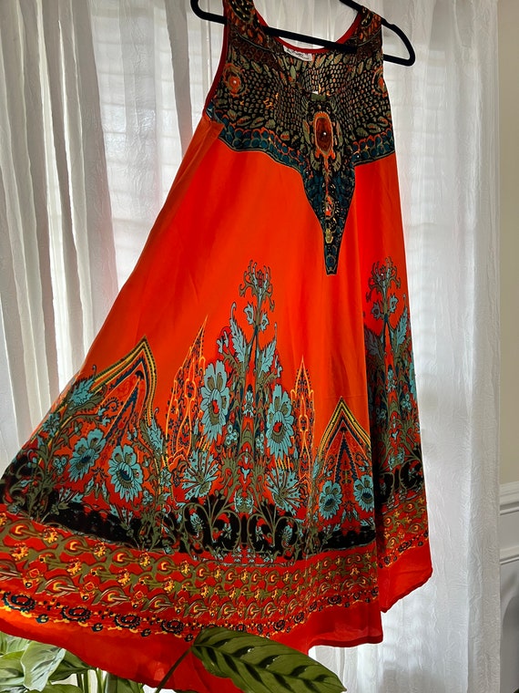 NWT Gorgeous Orange Summer Dress Turquoise Flowers