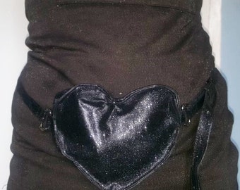 Sparkly heart shape black fanny pack, sparkly fanny pack, heart shaped purse, black heart shaped purse, black heart, sparkly heart bag, goth