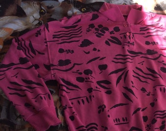 Pink Abstract 3/4 sleeve 80s/90s Henley Top