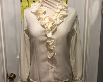 Vinage 1960/'s Frilly Front Sleveless Blouse Size Small