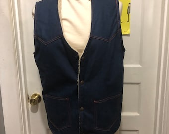 Vintage 70s Denim Sherpa Vest Fits Medium/Large