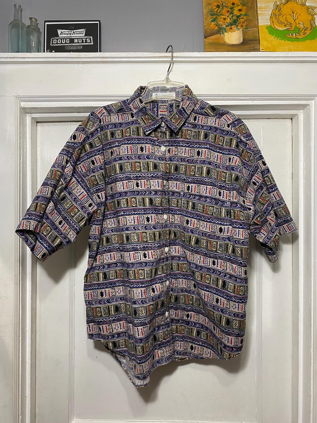 Columbia Sportswear Chemise Verte Imprimée Poisson Manches Courtes Homme XL