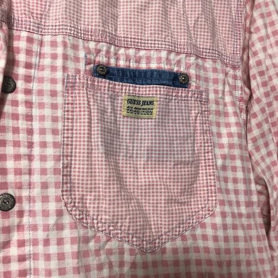 Vintage 90s Guess Jeans Pink Gingham Button Down … - image 2