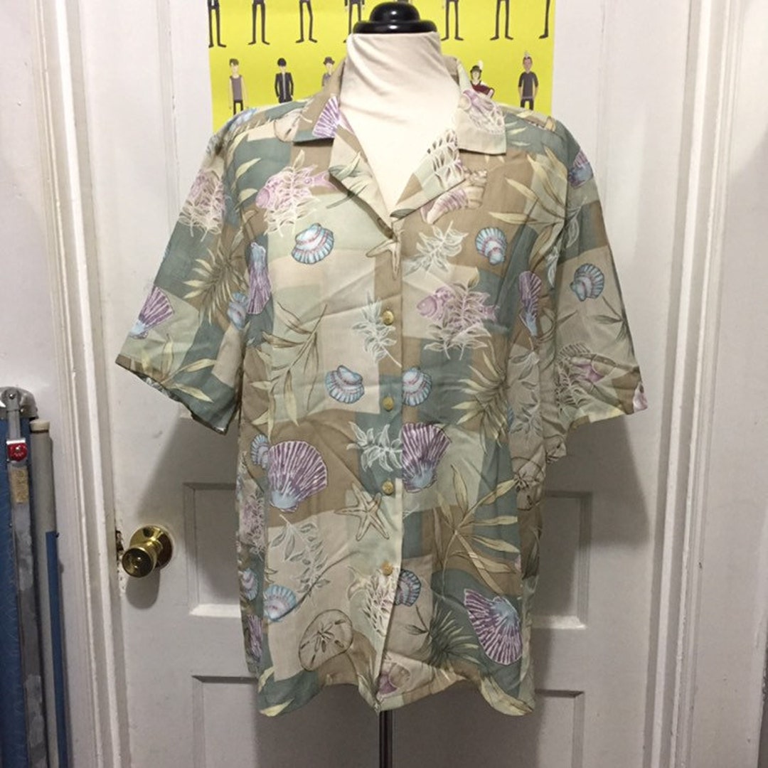 Vintage Bon Worth Button up Seashell and Fish Print Blouse Etsy