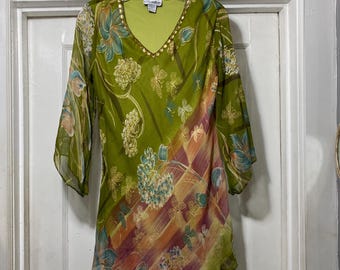 Vintage Y2k Butterfly and Floral Print Tunic Blouse