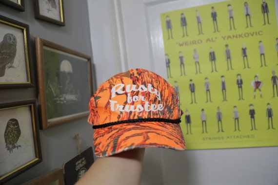 Vintage Bright Orange Camo Hat "Rusty for Trustee" - image 1