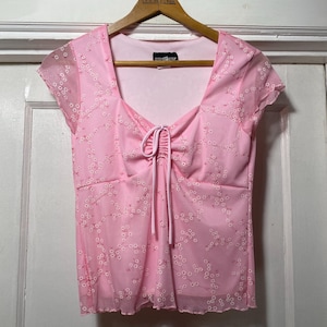 Vintage Y2k/90s pink Mesh Cherry Blossom Blouse