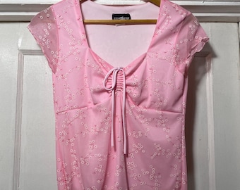Vintage Y2k/90s Pink Mesh Cherry Blossom Blouse Canada