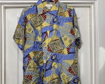 Vintage 100% silk Button Down Crazy Patterned Shirt