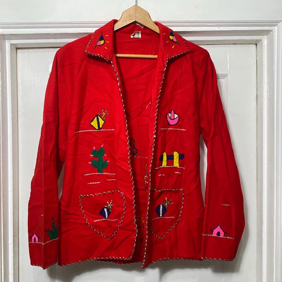 Vintage 50s/60s Wool Light Weight Shirt Jacket With Embroidered 