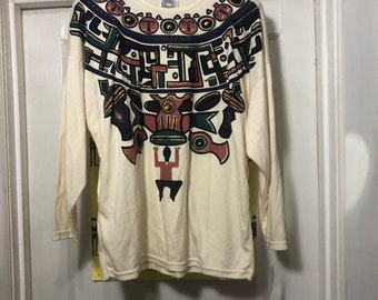 Vintage Deadstock Painted Tribal/Gold Patterned Shirt