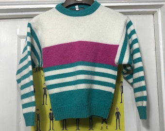 Vintage Cropped Striped Colorful Wool Blend Sweater