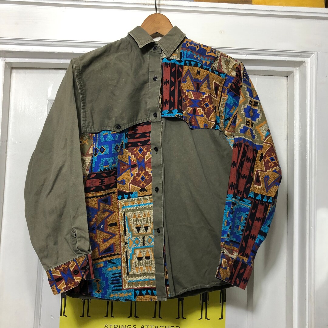 90s Redford Shirtmakers Blouse| Vintage crazy pattern Buttoned Down Shirt| Maximalist unisex quirky oversized  brown shirt main image 0