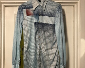 Vintage Grid Patterned 1970s Button Down Shirt