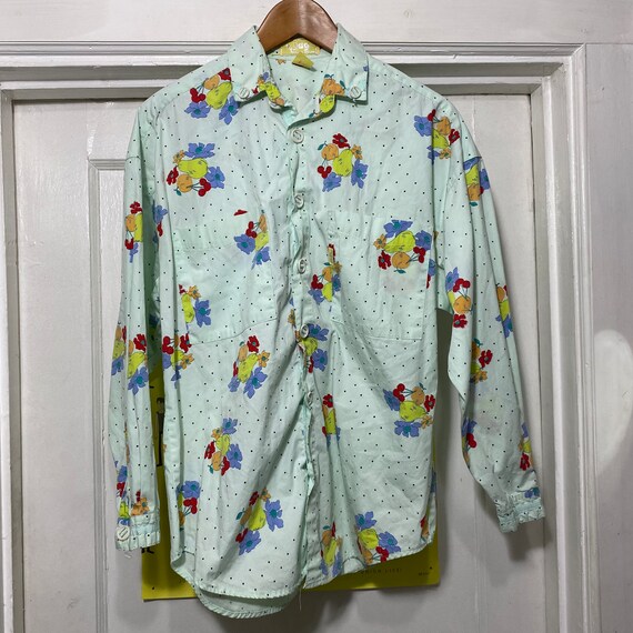 80s print button down