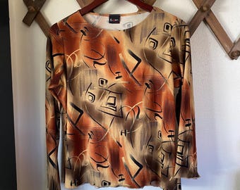 Vintage Stretchy Y2K gemustertes Braunes Shirt