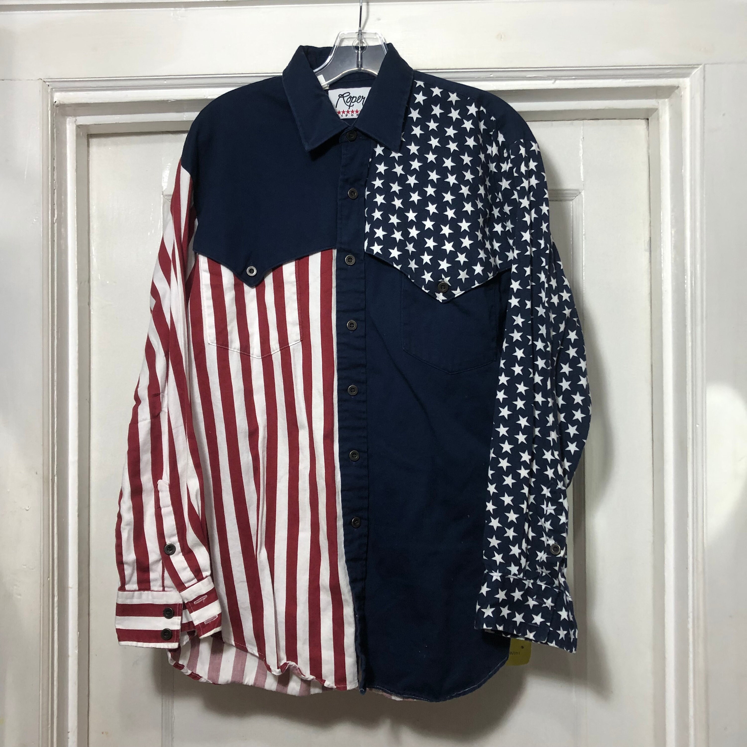 Cheap Custom White Navy-Red 3D American Flag Fashion Two-Button