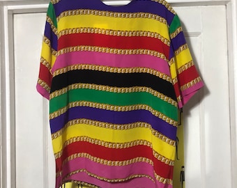 Vintage Deadstock Rainbow And Gold Chain Print Blouse