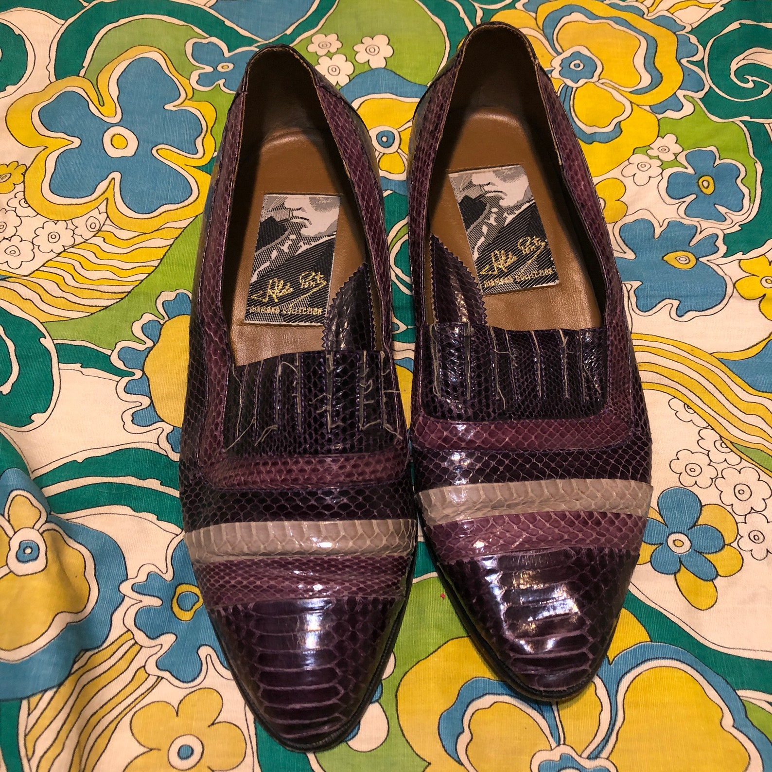 Vintage Aldo Ponti Collection Purple Snakeskin Shoes Mens