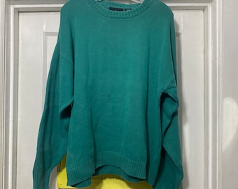 vintage Greg Norman - Pull basique bleu-vert en tricot de coton