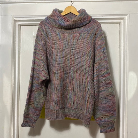 Vintage Pastel Rainbow Turtleneck Batwing Acrylic… - image 2