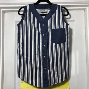 Vintage Blue and White Striped Button Down Sleeveless Shirt
