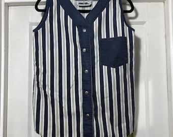Vintage Blue and White Striped Button Down Sleeveless Shirt
