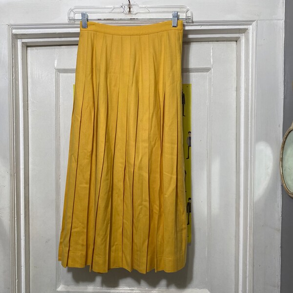 Vintage 70s Canary Yellow Pleated Wool Skirt