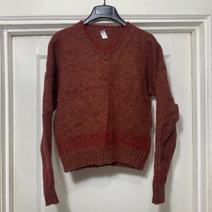 Vintage 70s Burgundy Wool V Neck Sweater