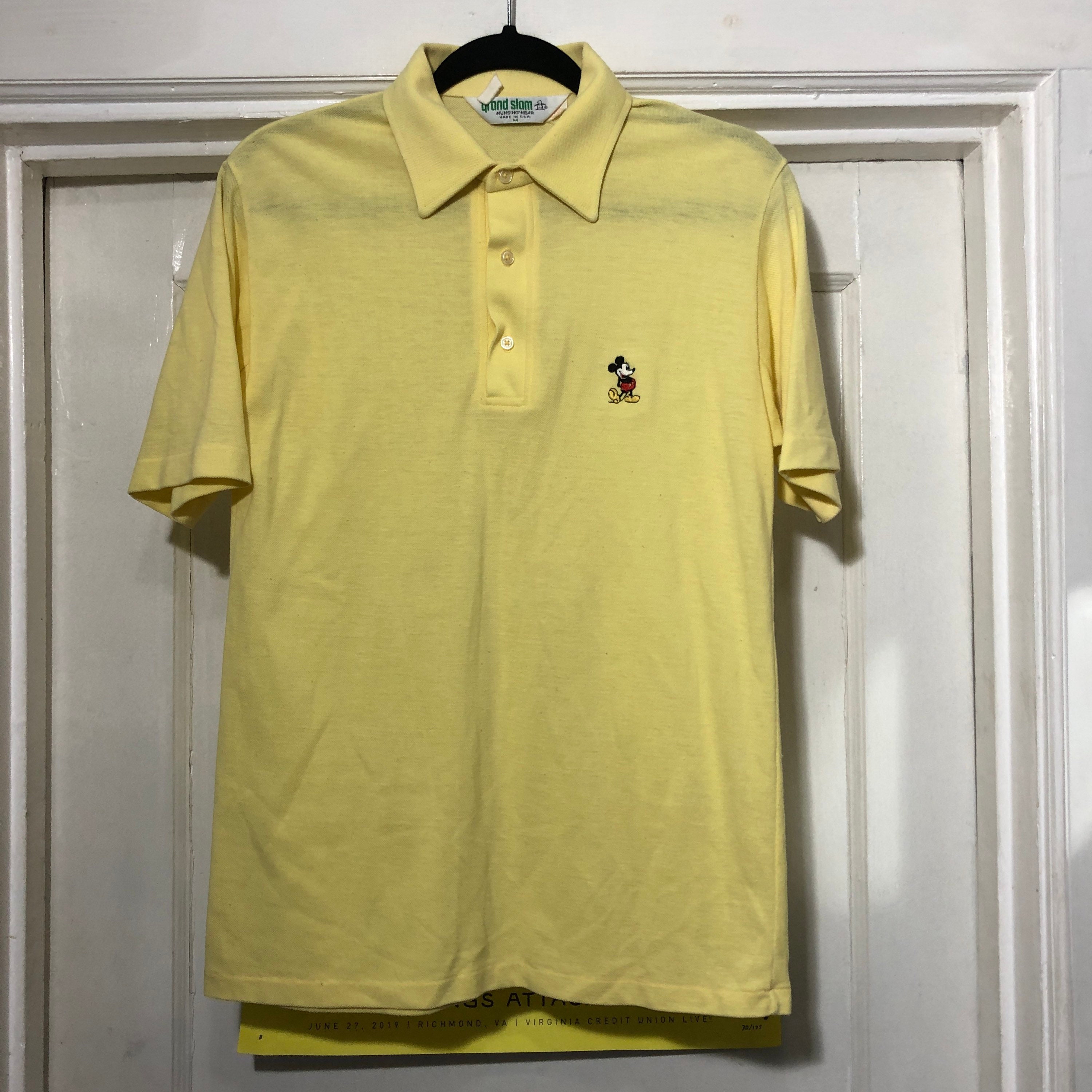 Vintage Super Thin Yellow Polo Shirt With Mickey Mouse Logo