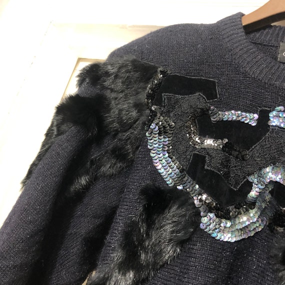 Vintage Black Sweater With Sequin and Rabbit Fur … - image 3