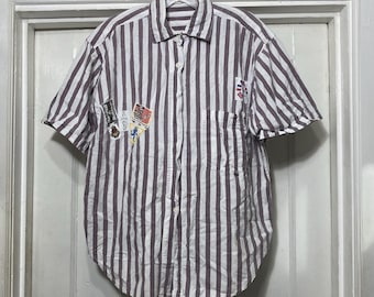 Chemise vintage années 80 à rayures avec empiècement cousu