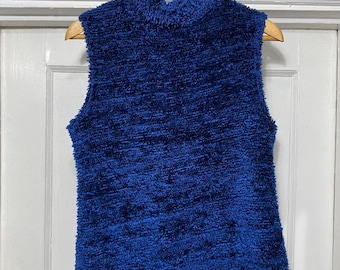 Vintage 90s/y2k Blue Fuzzy Sleeveless Mock Neck Sweater