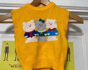 Vintage Kid's Kitty Cat suéter chaleco