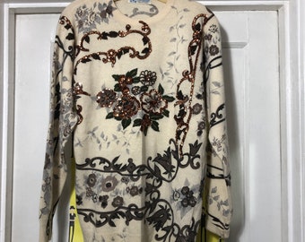 Vintage Floral Beaded Hand Embroidered Sweater by Carnation