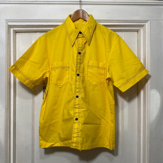 Vintage 1970s Bright Yellow Button Down Shirt - image 1