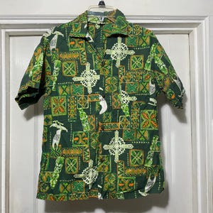 Vintage Green Hawaiian Tiki Button Down Shirt