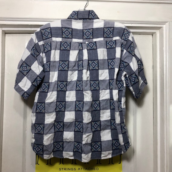 Vintage Checker Patterned Button Down Cotton Blou… - image 4