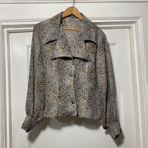 Vintage Leopard Print Button Down Semi Sheer Blouse