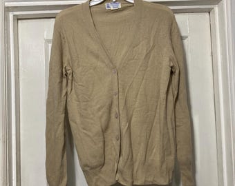 Vintage jasnobeżowy sweter kardigan Sears z wełny jagnięcej