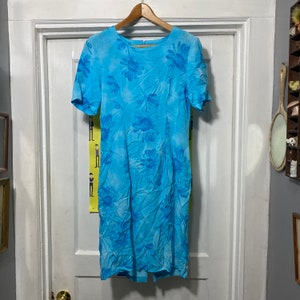 Vintage Blue Floral Print Rayon Dress