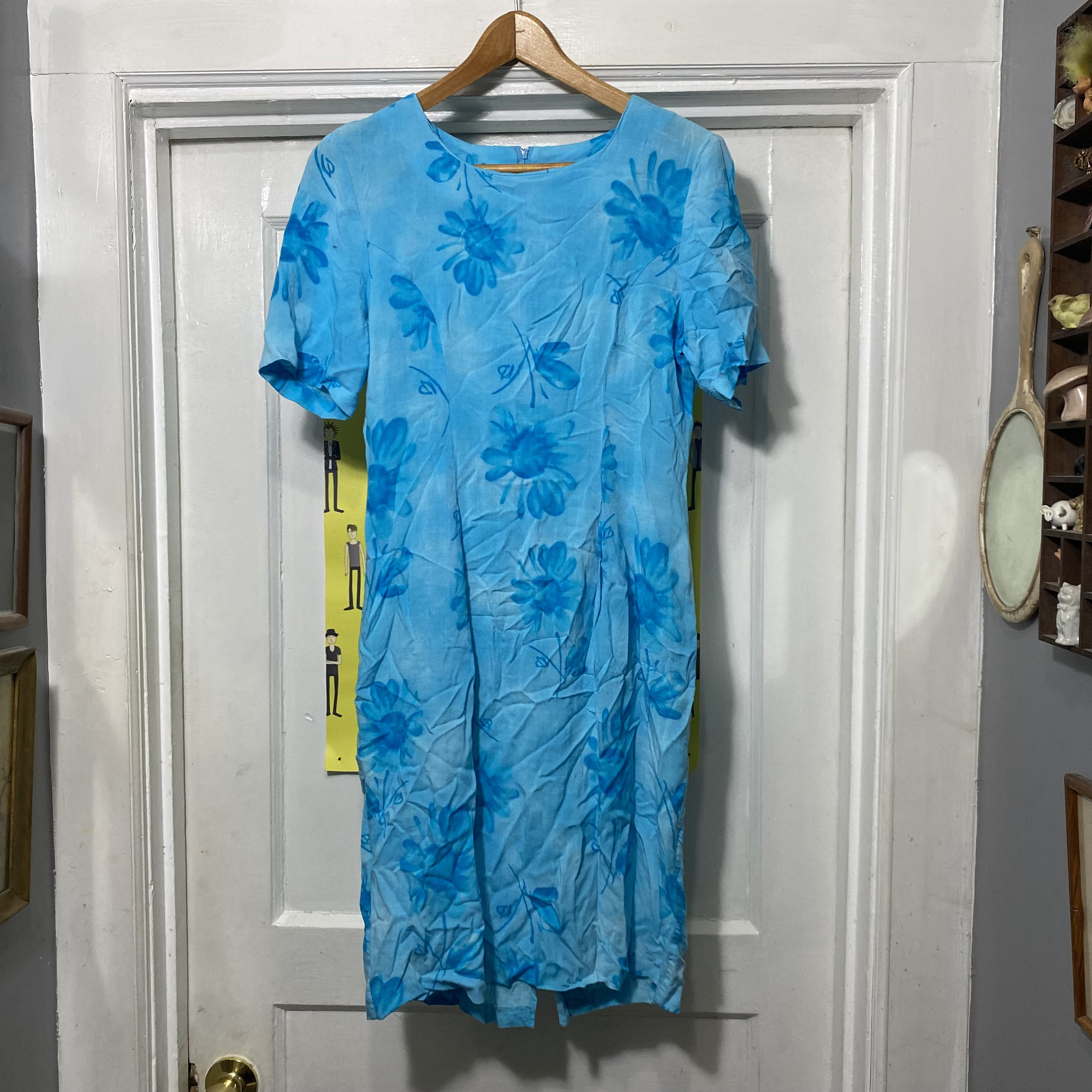 Vintage Blue Floral Print Rayon Dress - Etsy Israel