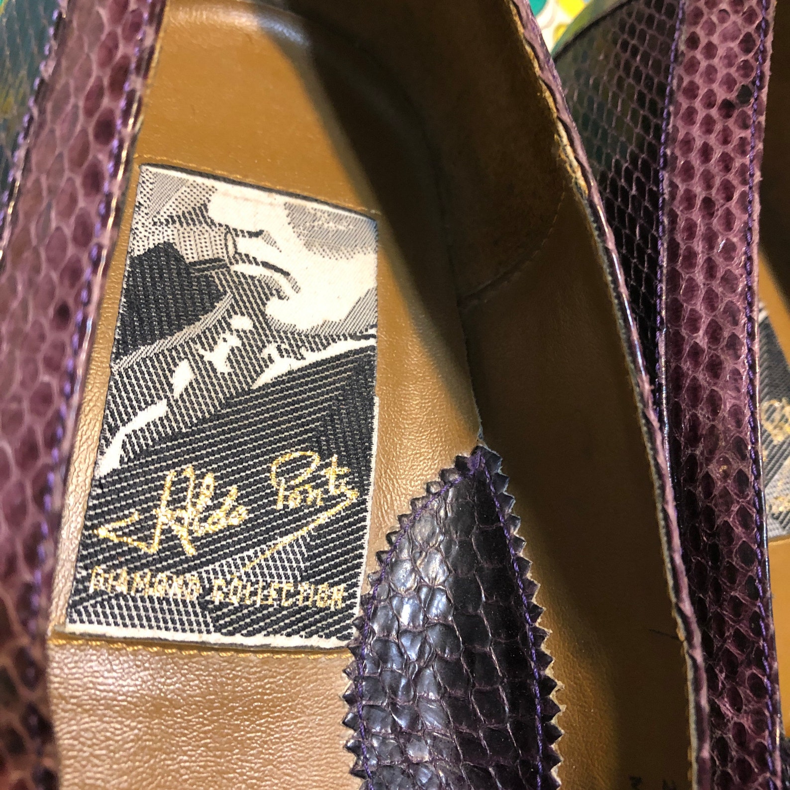 Vintage Aldo Ponti Collection Purple Snakeskin Shoes Mens