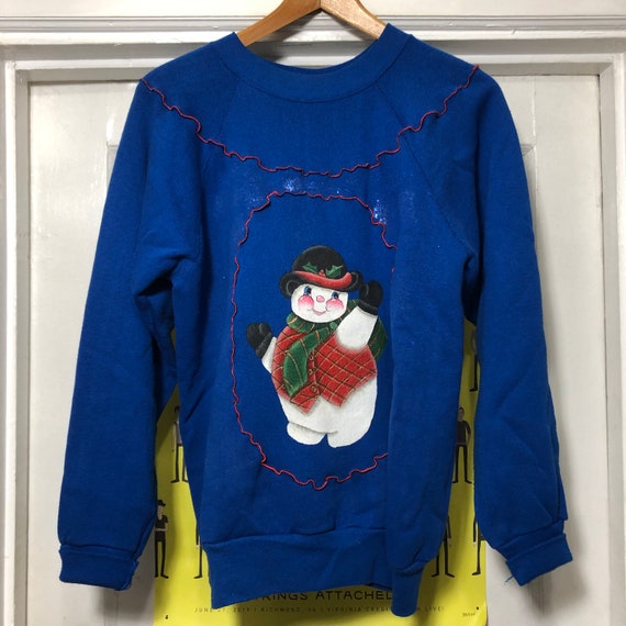 Hand Painted Snowman Novelty Christmas Sweatshirt - image 4
