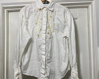 Vintage Embellished Button White Button Down Blouse by Just Class