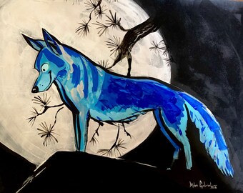 Blue Wolf Against A Silver Moon