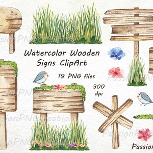 Aquarel houten borden clipart, houten randen, digitaal, instant download, wegwijzers, uitnodigingsbord, png, voor persoonlijk en commercieel gebruik